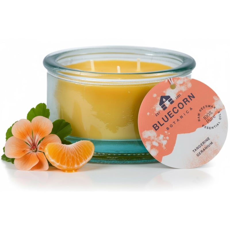 Bluecorn Beeswax 3-Wick Candle, 100% Pure Bees Wax, Tangerine & Geranium Essential Oil Candle Wax, Soy Free, Clean Burning, Long Lasting, Gifts for Women & Men, Christmas Gifts, American Made, 10 Oz - Image 1